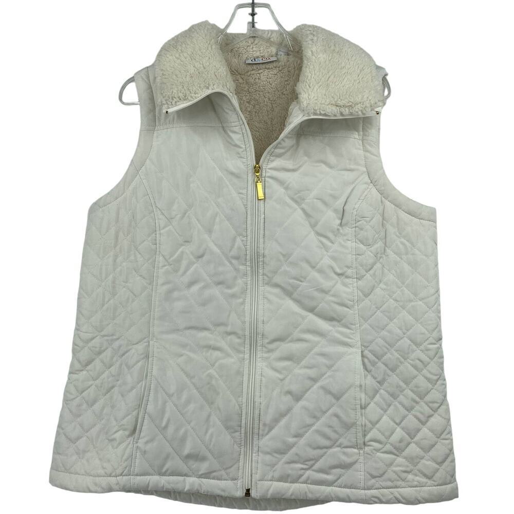 Denim‎ & Company Vest Size M White Teddy Fleece Lining Quilted Full Zip